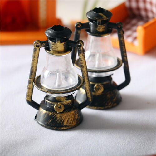 2PCS 1/6 Dollhouse Miniature Lantern Retro Yellow Kerosene Lamp Ornament Decor - Picture 1 of 11
