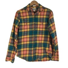 J CREW Mid Weight Flannel Shirt, Men's S, Plaid Double Brushed Western Orange