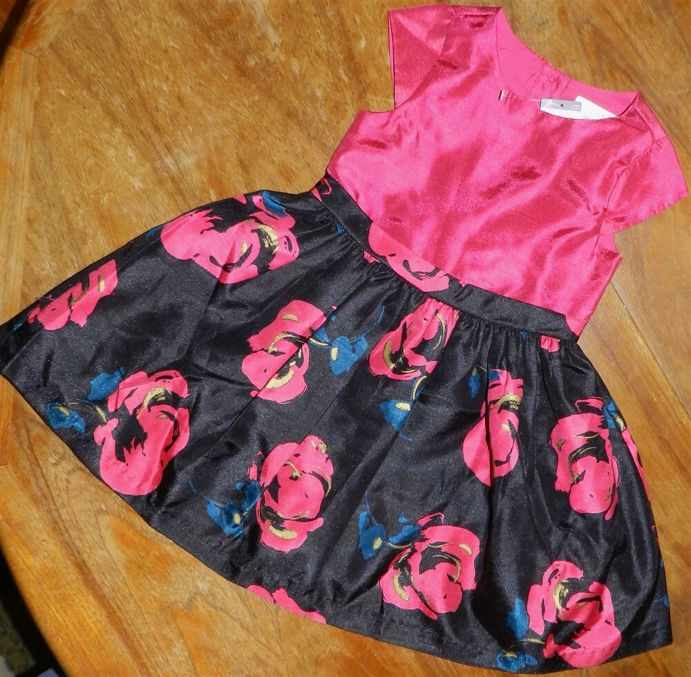 Dress Black Magenta Floral Dressy Gymboree Girl Toddler sz 5T New