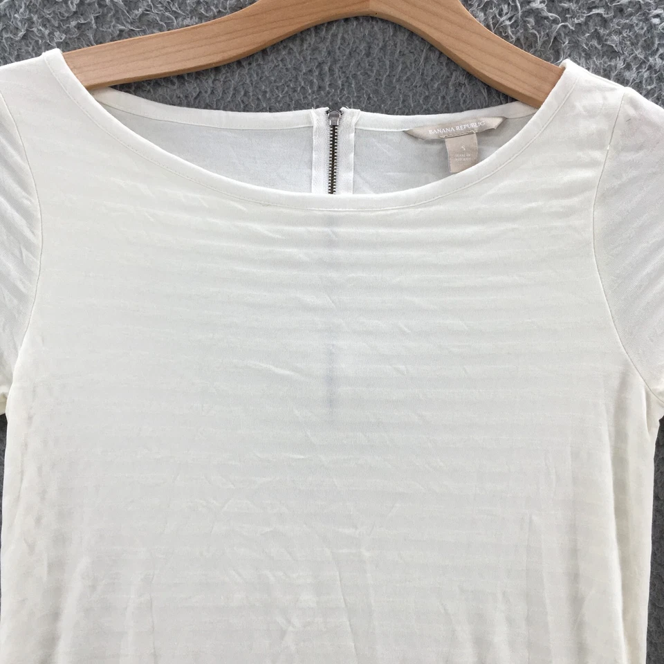 Blusa Top Mujer Banana Republic Manga Larga S Beige Rayas Cremallera Trasera Pullover Foto 2 de 4