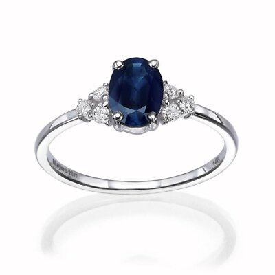 Gorgeous 0.50 CT Sapphire Oval and 0.09 CT Diamond Ring for Woman by Baroness