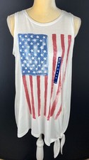 Chaps Womens White With USA Flag Print Sleeveless Tie Tunic Top Size M+ NWT