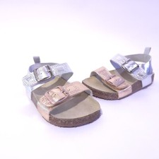 New Carter's Duncan Toddler Girls' Metallic Silver Rose Gold Sandals Sz 6 Cork