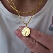 Gold Mens Necklace, Compass Pendant Necklace, Compass Necklace, Travel Necklace,