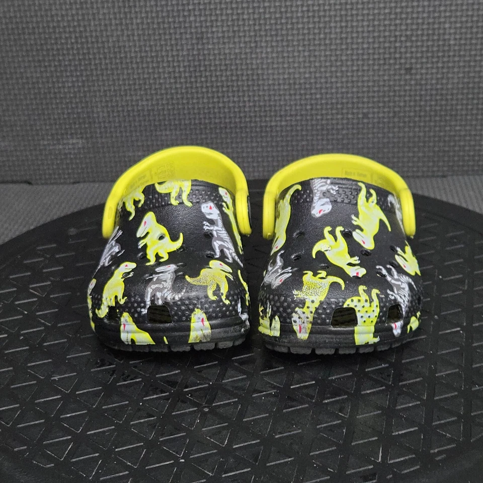 Crocs Classic Clogs Toddler Sz 4 Black Yellow Raptor Print Rubber Slip On Shoes - Image 2 of 4