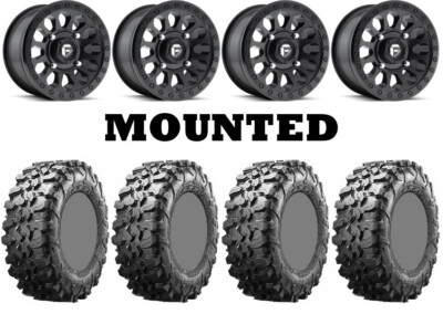 Kit 4 Maxxis Carnivore Tires 35x10-15 on Fuel Vector Matte Black D579 Wheels TER