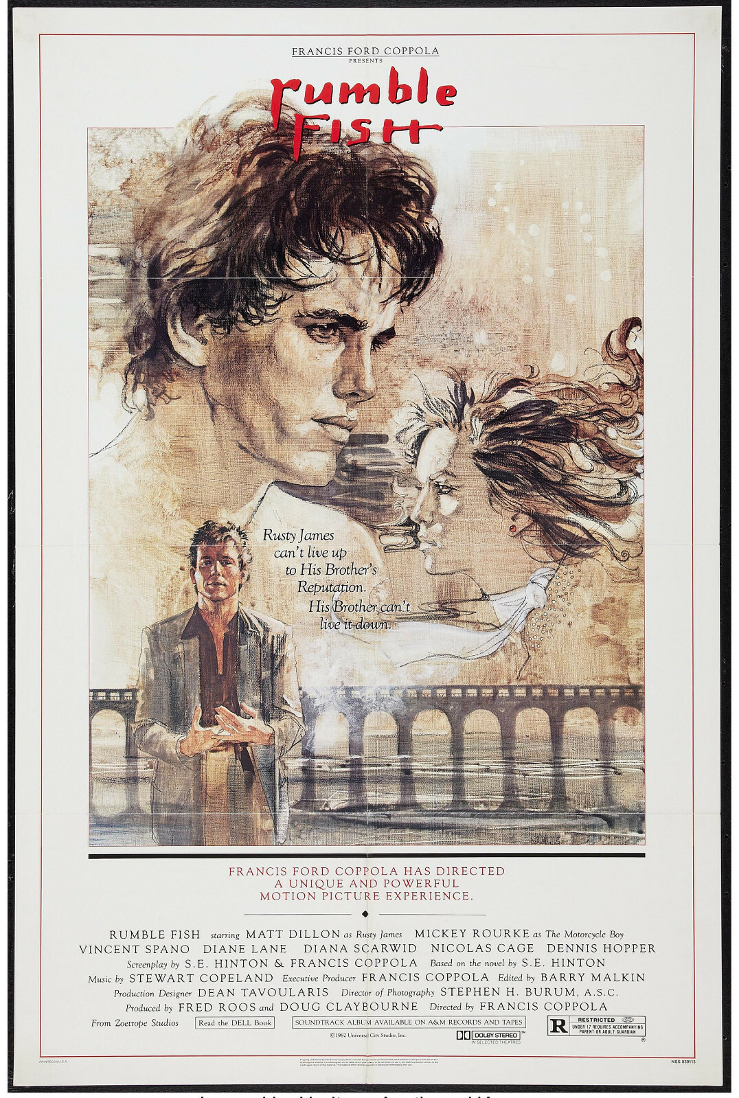 RUMBLE FISH original 1983 27x41 one sheet movie poster MICKEY ROURKE ...