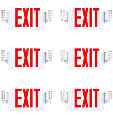 6 Pack LED Exit Sign Emergency Light Hi Output RED Compact Combo UL 924 Listed