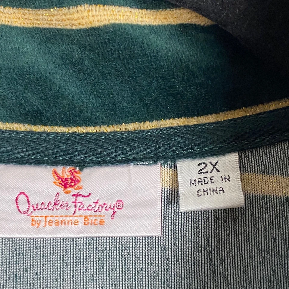 Quacker Factory Velour Zip Jacket Green Yellow Stripe Size 2X - Image 4 of 4