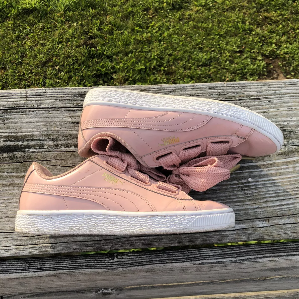 Women's PUMA Basket Heart Patent Leather Pink Sneakers, Sz 7, Laces eBay