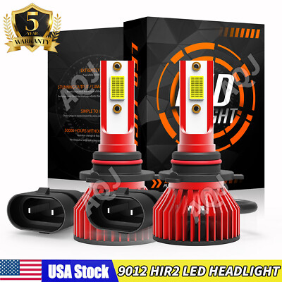 CANBUS 9012 HIR2 LED Headlight Bulbs Kit High Low Beam Super Bright 6500K White
