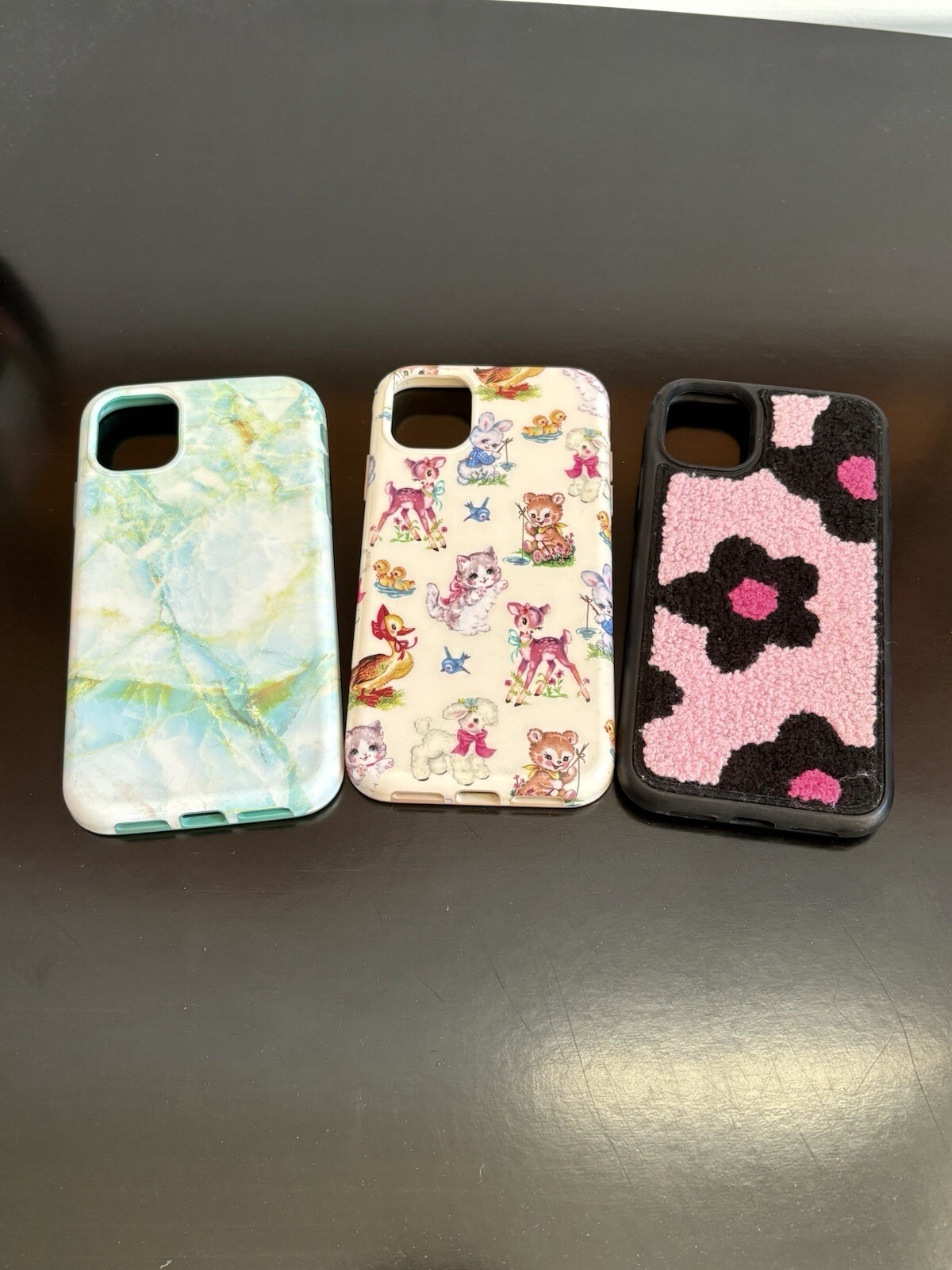 iPhone 11 case lot - velvet caviar baby animals, green marble, pink & black designs-image