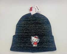 Sanrio Hello Kitty Beanie Hat Cap New NWT Black Embroidered 2023 Gold