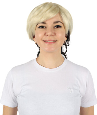 HPO Erwachsene Damen gewellte Vokuhila Pixie Schnitt Perücke, lebendiges Cosplay & Party Haarteil