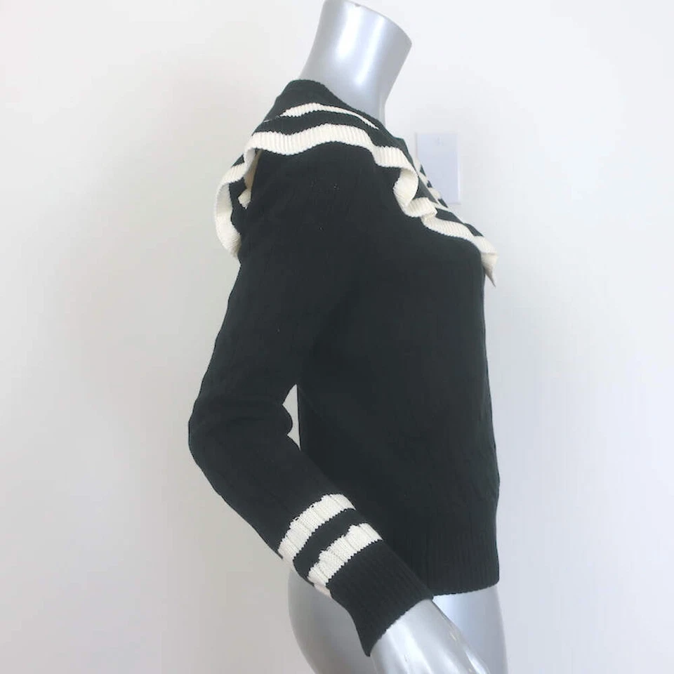 Suéter ROJO Valentino Rayas Volantes Negro Cable Tejido Algodón Talla Pequeña Foto 3 de 4