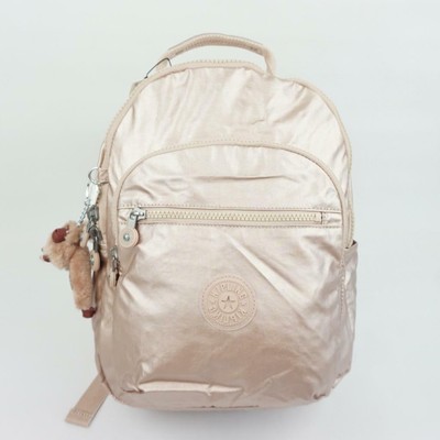 kipling rose gold metallic backpack