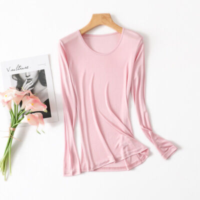 Women Mulberry Silk T-shirts Long Sleeve Undershirt Scoop-neck Top Lightweight