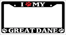 Black License Plate Frame I Heart My Great Dane (Paw) Auto Accessory Novelty 412