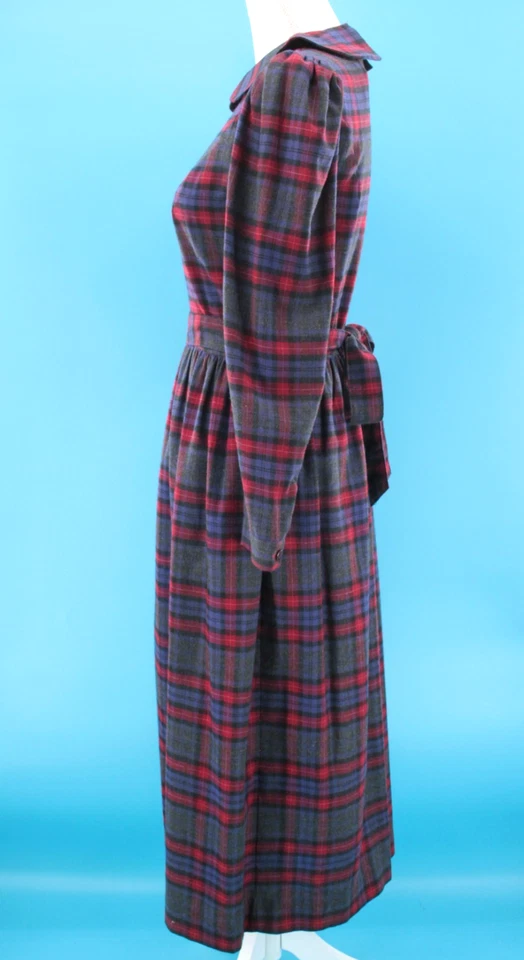 VTG Women's 80s 90s Red & Purple Plaid Wool Laura Ashley Maxi Dress XS/S 1990s - Image 4 of 4
