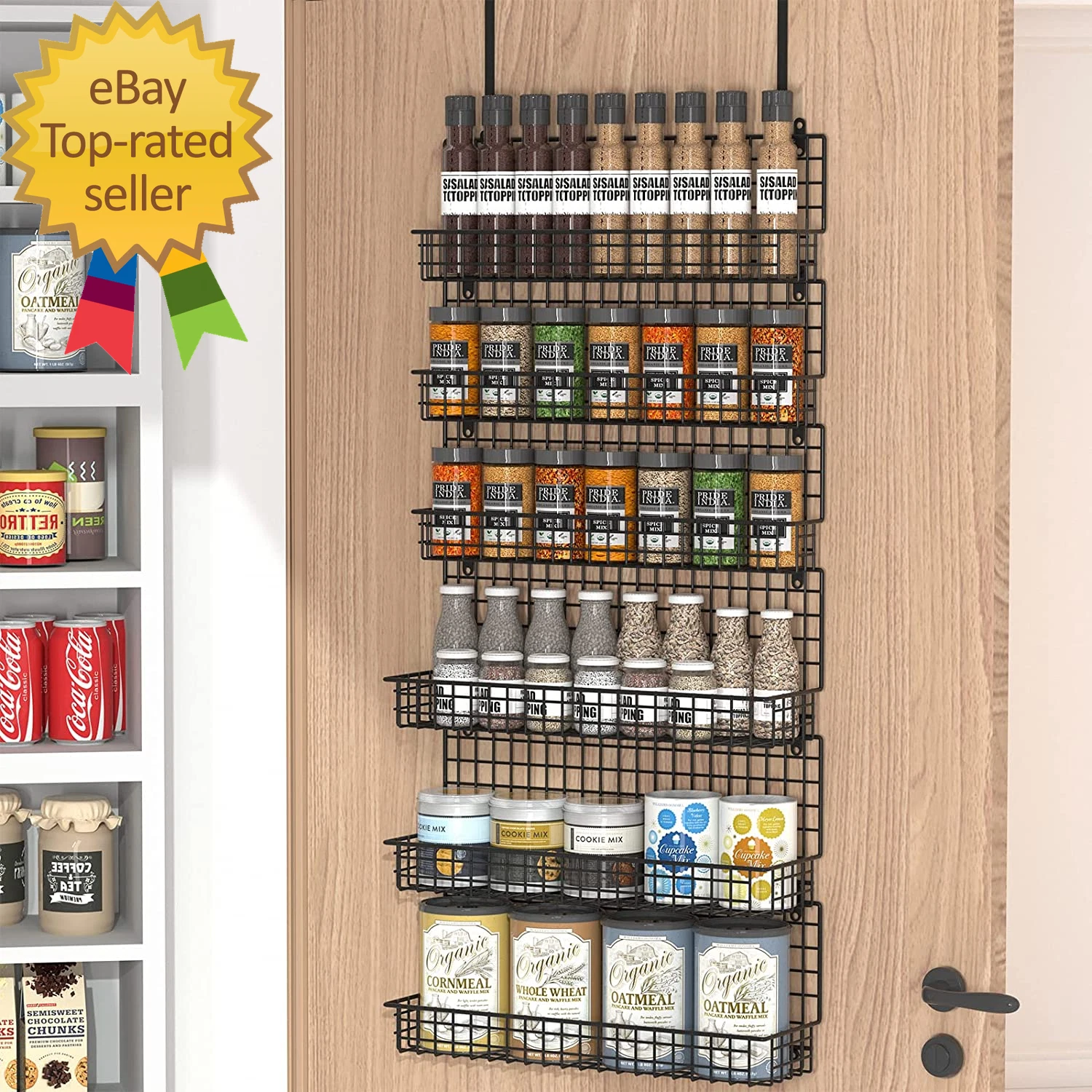 6 Tier Spice Rack Organizer with Door Hook Wall Mounted & over the Door Spice