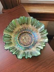 Large Green FENTON Carnival Glass Persian Medallion 3&1 Edge 9 5/8" Bowl