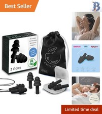 Soft Silicone Ear Plugs for Sleeping Swimming - 3 Pairs with Travel Pouch