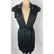 Black Canvas Trench Coat Size Medium  Voom by Joy Han USA Cotton Steampunk NEW