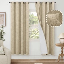 Blackout Living Room Curtains 72 Inch Long 2 Panels, Textured Black-Out Faux ...