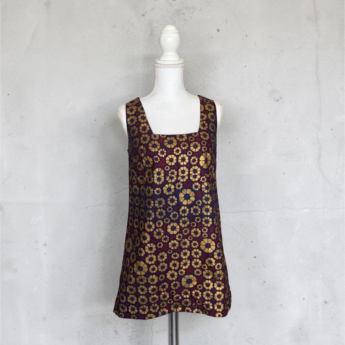 Paul Roger Tanonkou abito mini donna XS/S viola oro floreale lurex scollo Q
