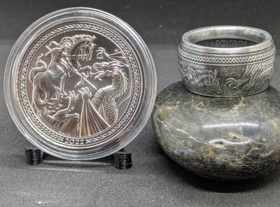 #ad Handmade coin ring 2022 Ascension Is 1 oz .999 silver St George amp; The Dragon $258.99