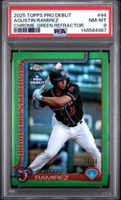 2025 TOPPS PRO DEBUT CHROME-GREEN REFRACTOR #44 AGUSTIN RAMIREZ 78/99 PSA 8