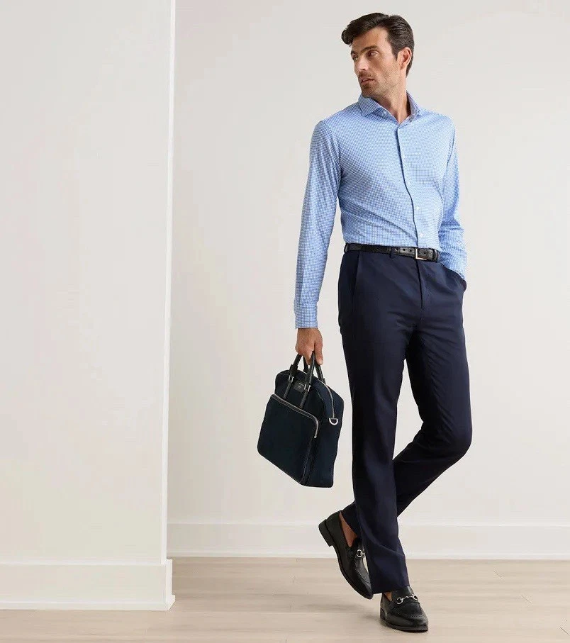 Peter Millar Men's Dress Pants Navy Blue Flat Front 36x31