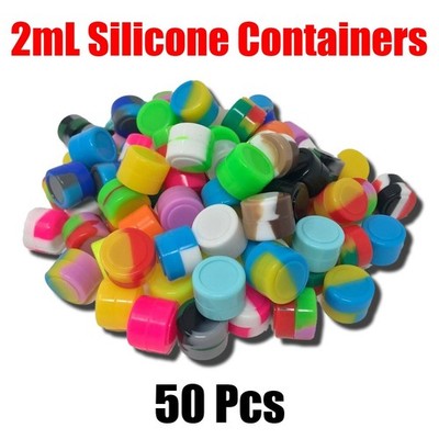2ml Silicone Container Jar Multi Color Round Non-Stick Wholesale Lot 50 Pcs
