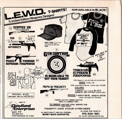 1983 L.E.W.D. T-Shirts Vintage Gun Control Catalog Ad Mail Order Paper