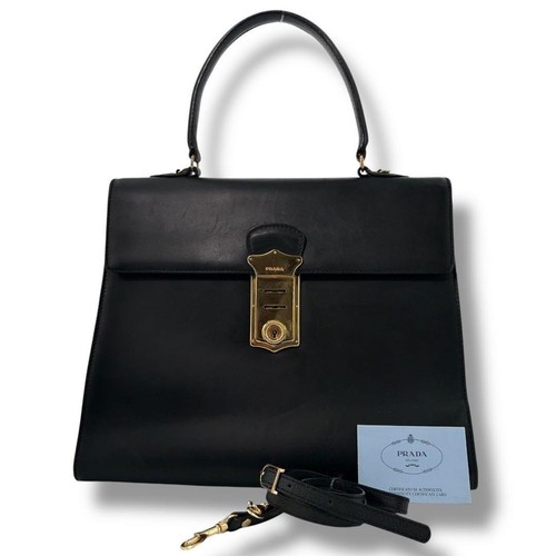 PRADA Handtasche 2-Wege Schultertasche Gold Hardware Schwarz