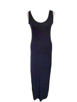 BOOHOO MARINEBLAU JERSEY RUNDHALSAUSSCHNITT ÄRMELLOS MAXI ETUIKLEID GRÖSSE 12