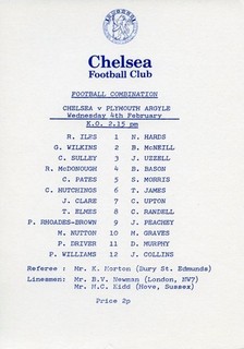 Chelsea v Plymouth Argyle 4/2/1981 Football Combination Programme
