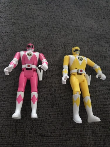 Vintage 1993 Bandai POWER RANGERS Flip Head Yellow & Pink Figure Lot 5.5" Loose