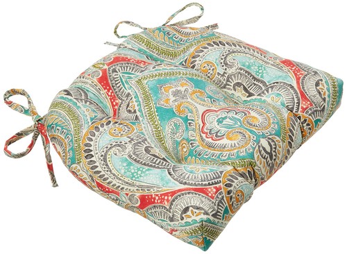 Paisley Indoor/Outdoor Chairpad with Ties, Reversible, Tufted, Weather, and F... - Picture 4 of 7