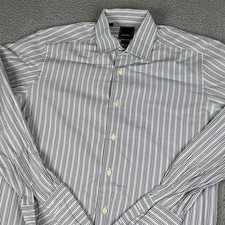 David Donahue Dress Shirt Mens 16 34/35 Gray Blue Trim French Cuff Preppy Casual