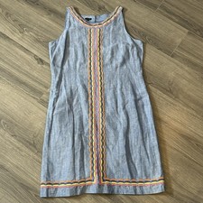 Talbots Dress Womens 12 Blue Linen Embroidered Shift Sleeveless Lined Boho