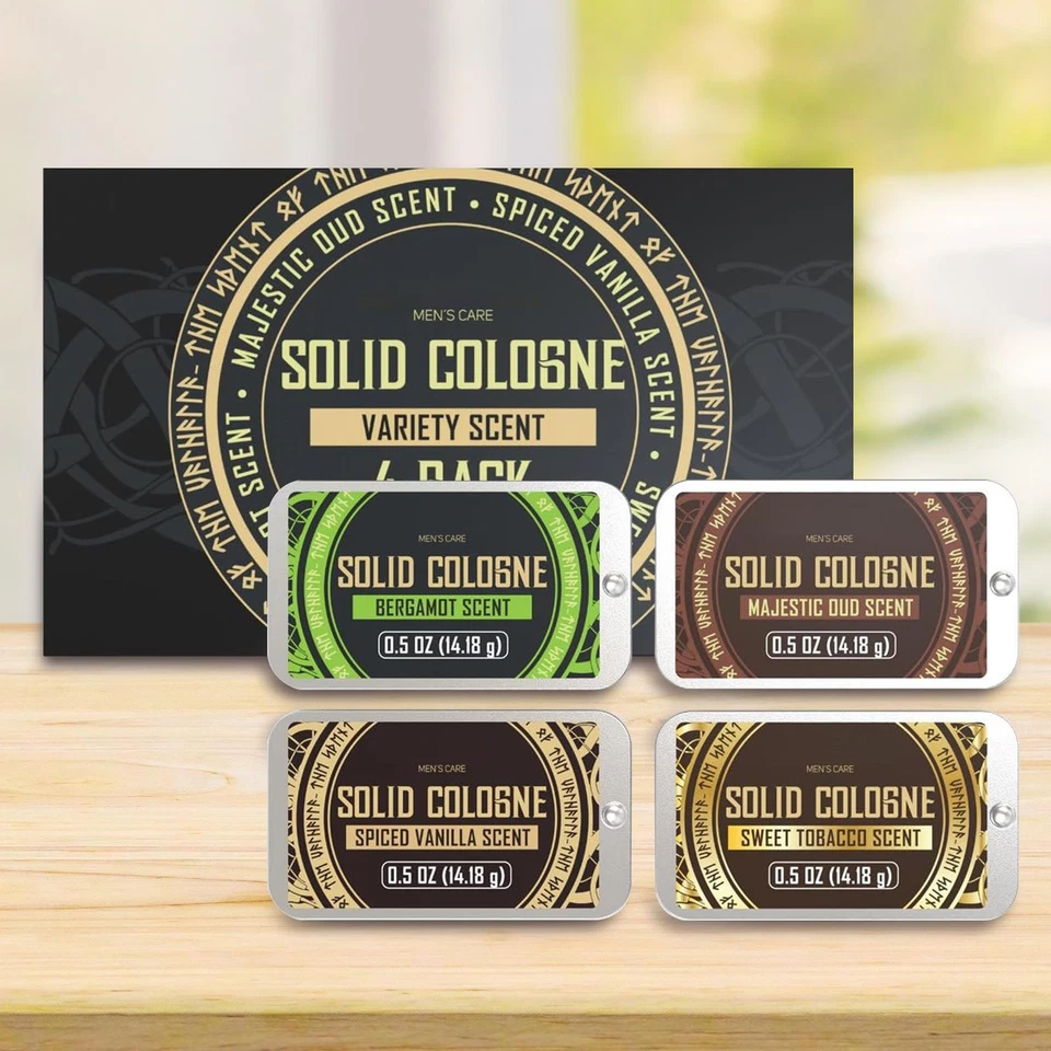 4 piezas Colonia maciza para hombres 0,5 OZ - Perfume con madera de cedro, salvia, vetiver Foto 4 de 4