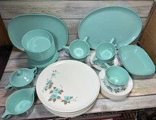 Texas Ware Melamine 45 Pcs Set Turquoise Blue Floral USA Flowers Mid Century MCM