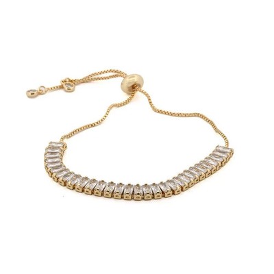 Baguette Diamant verstellbares modisches Bolo Armband in 10K Gelbgold über Damen