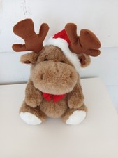 Moose Plush with Santa Hat Red Bowtie 10 Stuffed Toy Moose Funny Kids
