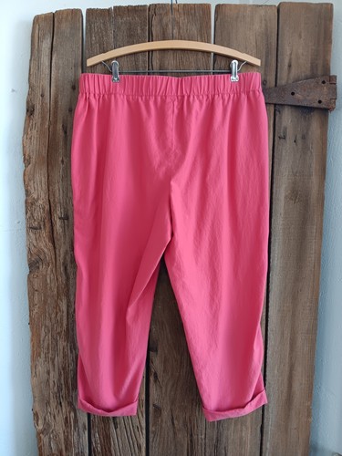 TALBOTS Coral Woven Capri Pants Womens 12P Roll Tab Cuff Elastic Waist *A - Picture 3 of 8