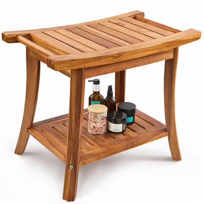 Tinamo 22 Teak L Shower Bench Seat For Inside Shower - 400Lbs Capacity - Wooden