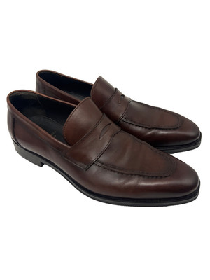 Bruno Magli Hudson Penny Shoes Loafers US 10M Italian Brown Leather Dress Casual