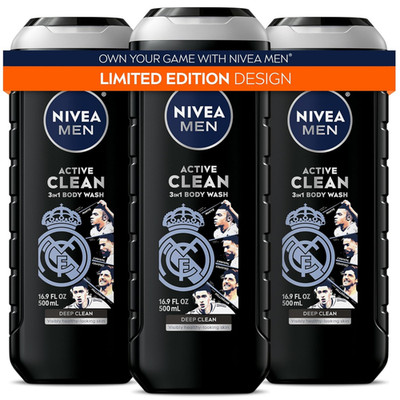 NIVEA MEN Active Clean Body Wash 3-Pack 16.9oz   Charcoal 3-in-1 Clean
