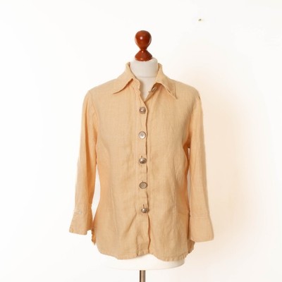 Ladies ELISA CAVALETTI Yellow 3/4 Sleeve 100% Linen Blouse Size XL 13598